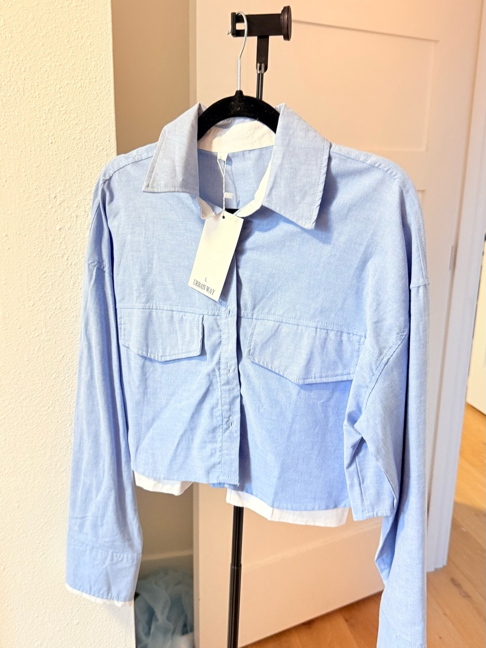 Light Blue Cropped Button-Front Jacket